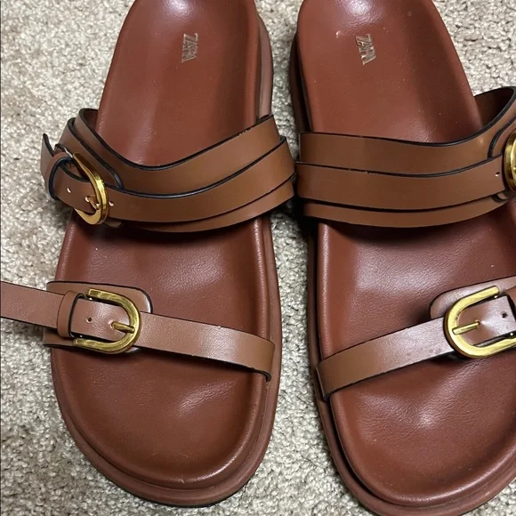 Zara Tan Buckle Sandals - Picture 2 of 5